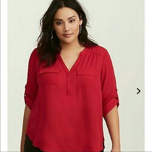 Torrid red blouse with button detail 2x